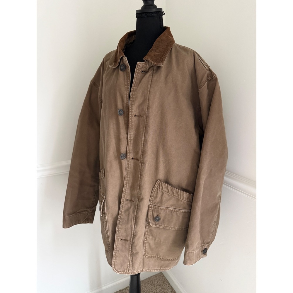 Vintage‎ Orvis Barn Jacket Field Brown Canvas lined Corduroy Collar Gorpcore XXL